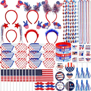 Party Supplies$ 146Pcs Patriotic Party Favors Set for Independence Day Decorations Memorial Day Celebrations USA Flags Party Parades Classroom cognition selfish rental Rewards for Kids Lansian 4th of July Accessories Bulk 