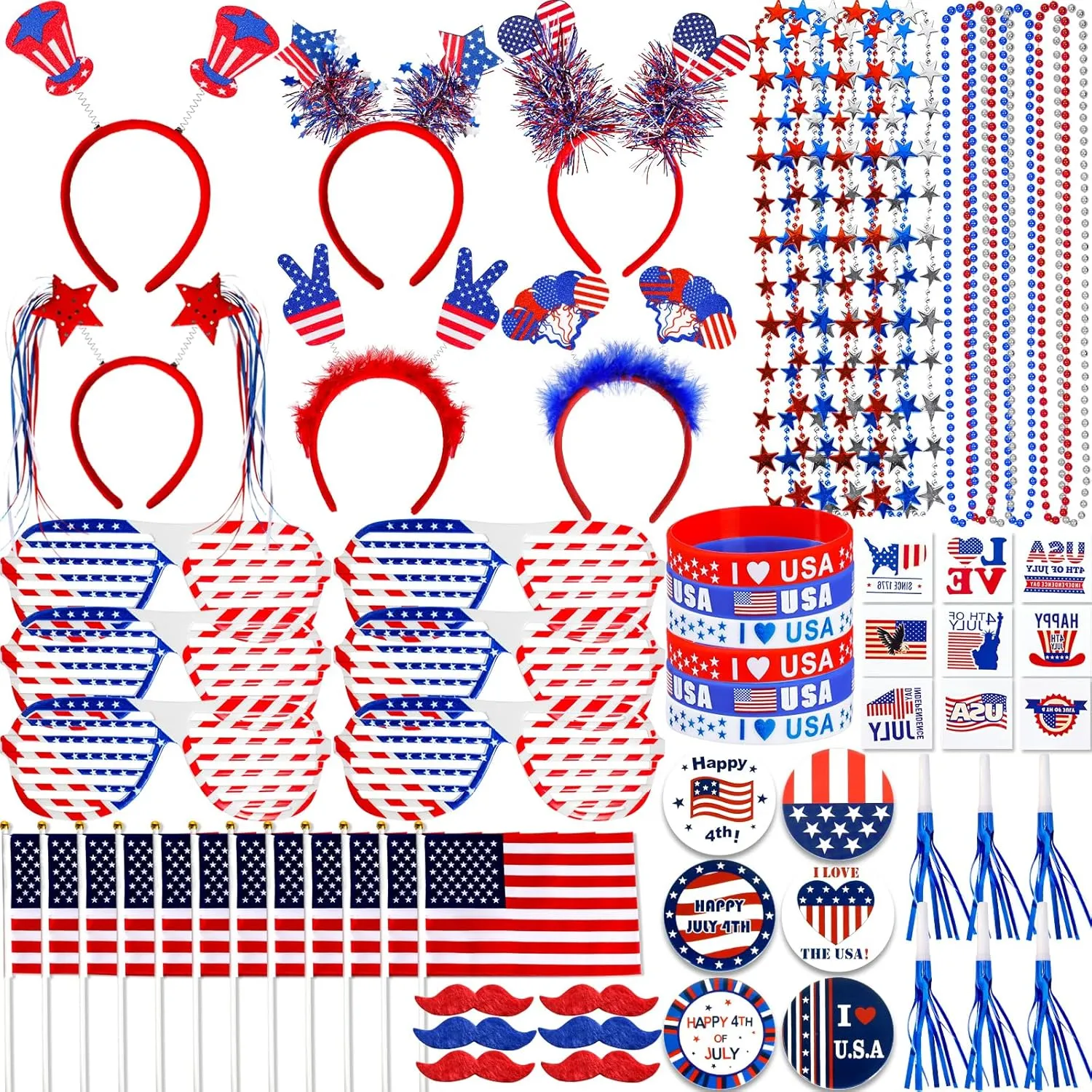Party Supplies$ 146Pcs Patriotic Party Favors Set for Independence Day Decorations Memorial Day Celebrations USA Flags Party Parades Classroom cognition selfish rental Rewards for Kids Lansian 4th of July Accessories Bulk 