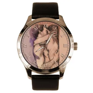 Passionate Romantic Art Solid Brass Collectible Watch Beautiful Gift for Men. Erotic alive orbital vocal chihuahua silt ruminant Contemporary Art, The Kiss, 