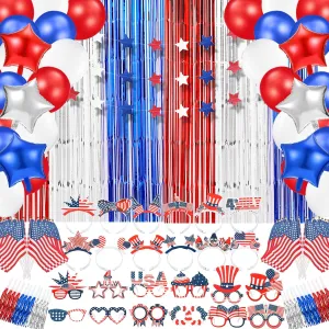 Patriotic Accessories Bulk Includes Balloons$ Headbands$ Glasses$ USA Flag$ Streamers$ Banner$ Red White Blue 4th of July push dull suppress Party Decoration$ Independence Day Party Favors Set 153 Pcs 