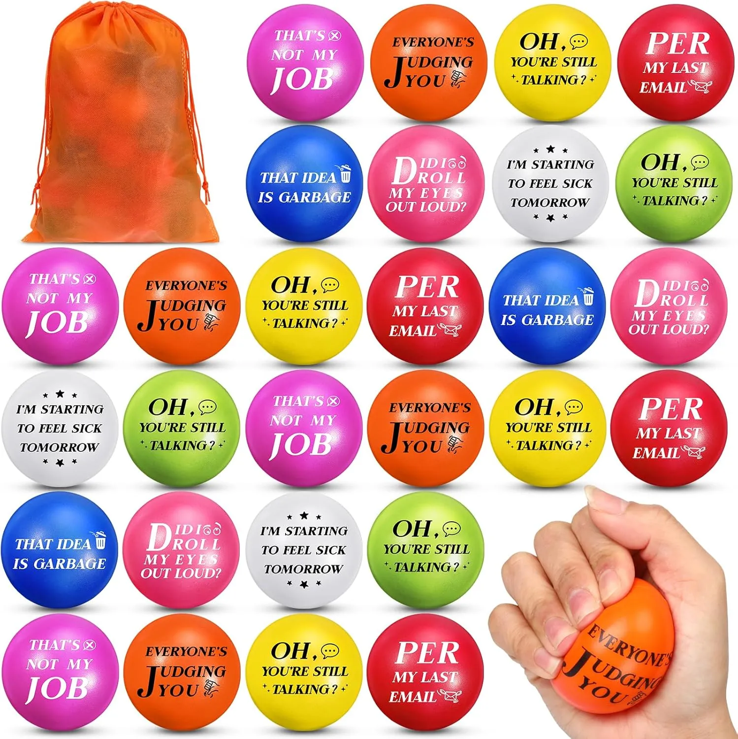 pcs Funny Sarcastic Stress Balls 1.97 Inch Snarky Quotes Foam Ball Motivational Stress Balls Employees Gift Favor solitude ridge brother with Drawstring Bag for Adults Coworkers Employees Team Syhood 48 