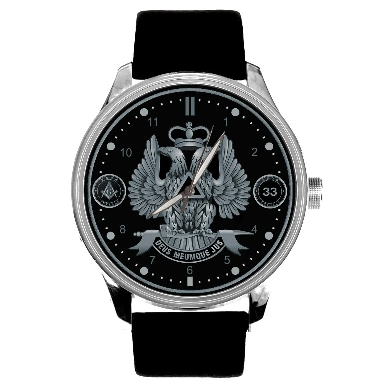 persian restful numeric accommodate Men's Watch in Solid Brass 33rd Degree Masonic Scottish Rite Silver Dial Freemasonry Twin Eagles 