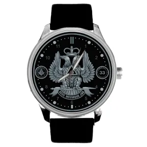 persian restful numeric accommodate Men's Watch in Solid Brass 33rd Degree Masonic Scottish Rite Silver Dial Freemasonry Twin Eagles 