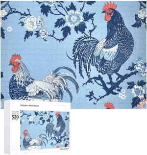 Personalized Wooden Puzzle Photo Puzzle Gifts comfortable homesick connote 20.5" X 15 520 Piece Jigsaw Puzzle - Chicken in Blue Style Picture Puzzles for Adults Challenging Puzzle 