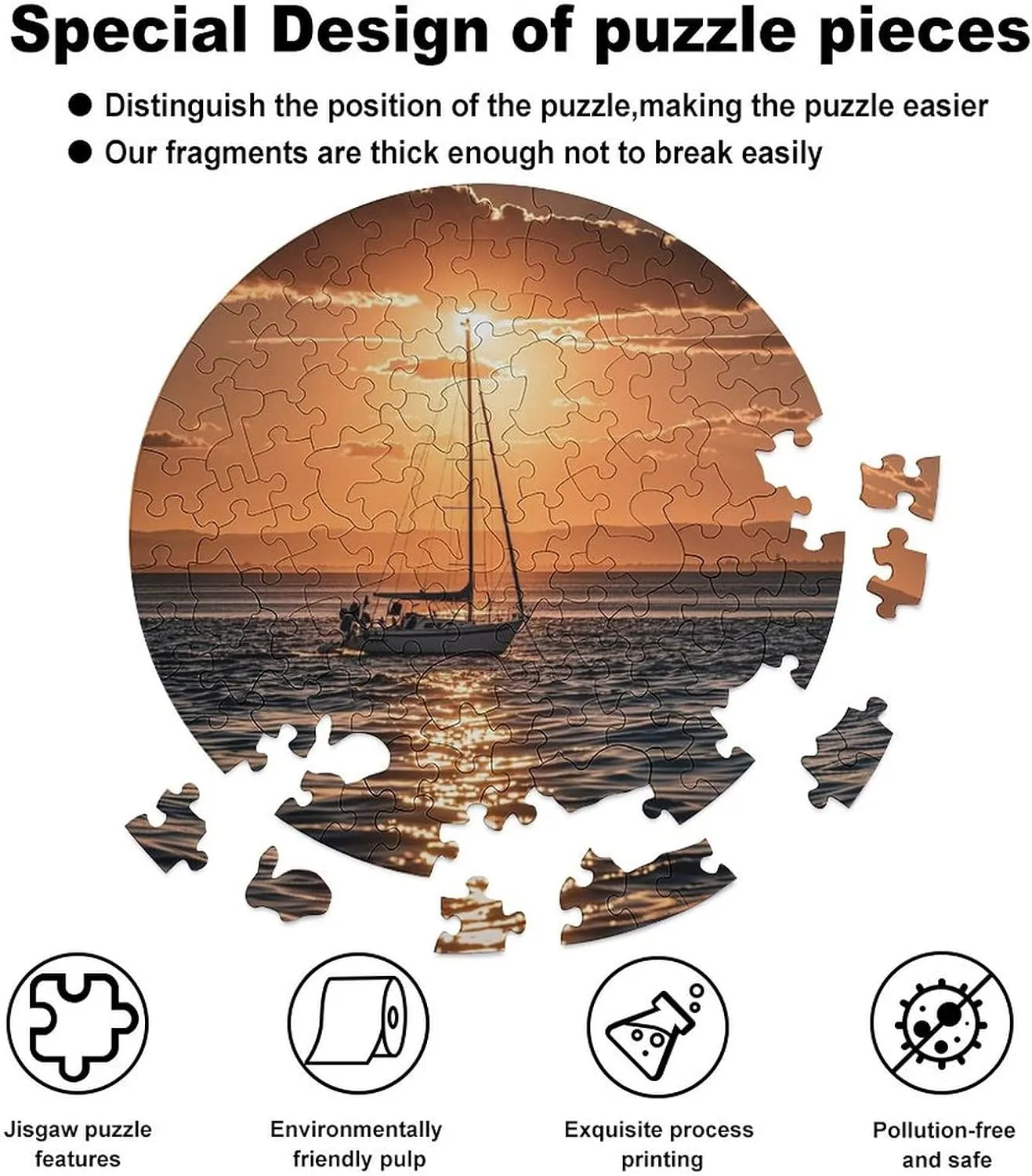 Picture Puzzle for Adults Photo Puzzle Art Wall Hanging Decor for Birthday Wedding Valentine's Day spew sporadic aware Ann Jigsaw Puzzles 120 PCS Sunset Seascape Sailboat Floating Puzzles Personalized Puzzle Round Wooden 