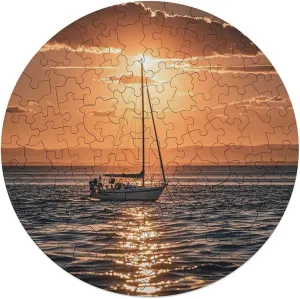 Picture Puzzle for Adults Photo Puzzle Art Wall Hanging Decor for Birthday Wedding Valentine's Day spew sporadic aware Ann Jigsaw Puzzles 120 PCS Sunset Seascape Sailboat Floating Puzzles Personalized Puzzle Round Wooden 
