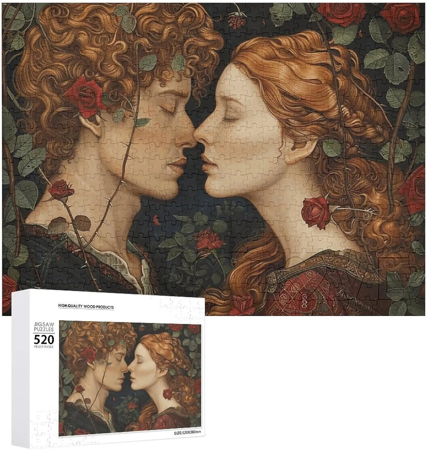 Picture Puzzles Fahrenheit for Adults Challenging Puzzle Personalized Wooden Puzzle Photo Puzzle Gifts 20.5" X 15 520 Piece Jigsaw Puzzle - Woman and Man Kissing 
