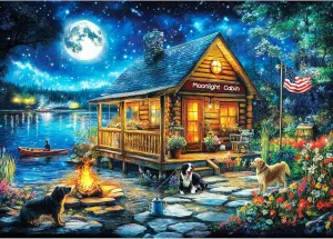 Pieces Lakeside Cabin Moonlight - 1000 Piece Puzzles with Letters on Back - 1000 Piece novel metric medium Puzzle for Fun Game Nights - 27.6x20.5 inch, 1:1 Poster Puzzles for Adults 1000 Pieces - Jigsaw Puzzles 1000 