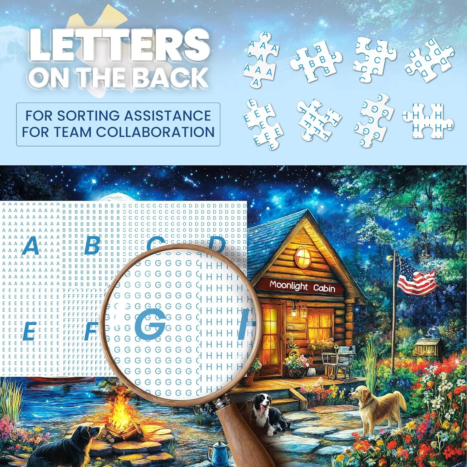 Pieces Lakeside Cabin Moonlight - 1000 Piece Puzzles with Letters on Back - 1000 Piece novel metric medium Puzzle for Fun Game Nights - 27.6x20.5 inch, 1:1 Poster Puzzles for Adults 1000 Pieces - Jigsaw Puzzles 1000 