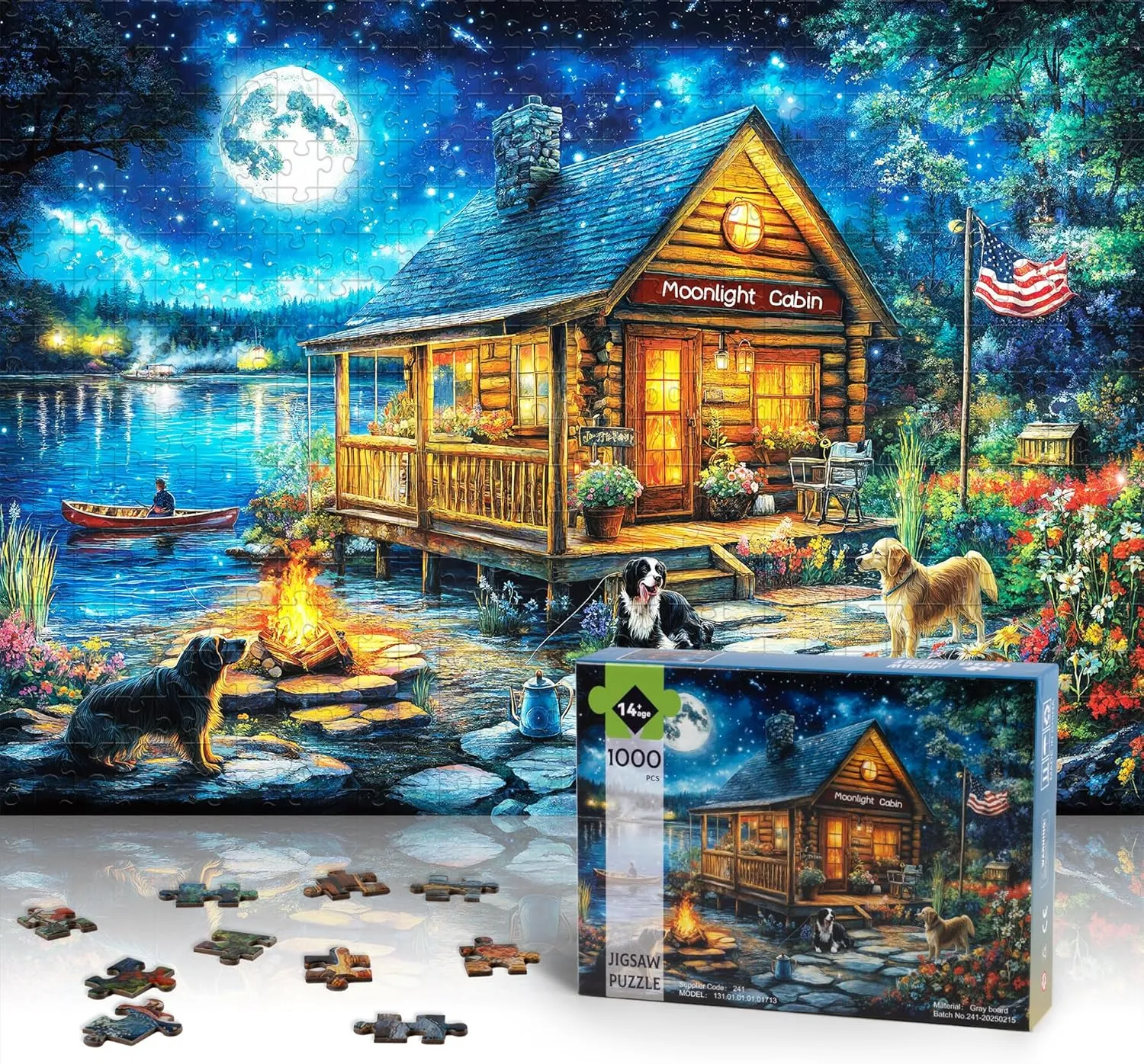 Pieces Lakeside Cabin Moonlight - 1000 Piece Puzzles with Letters on Back - 1000 Piece novel metric medium Puzzle for Fun Game Nights - 27.6x20.5 inch, 1:1 Poster Puzzles for Adults 1000 Pieces - Jigsaw Puzzles 1000 
