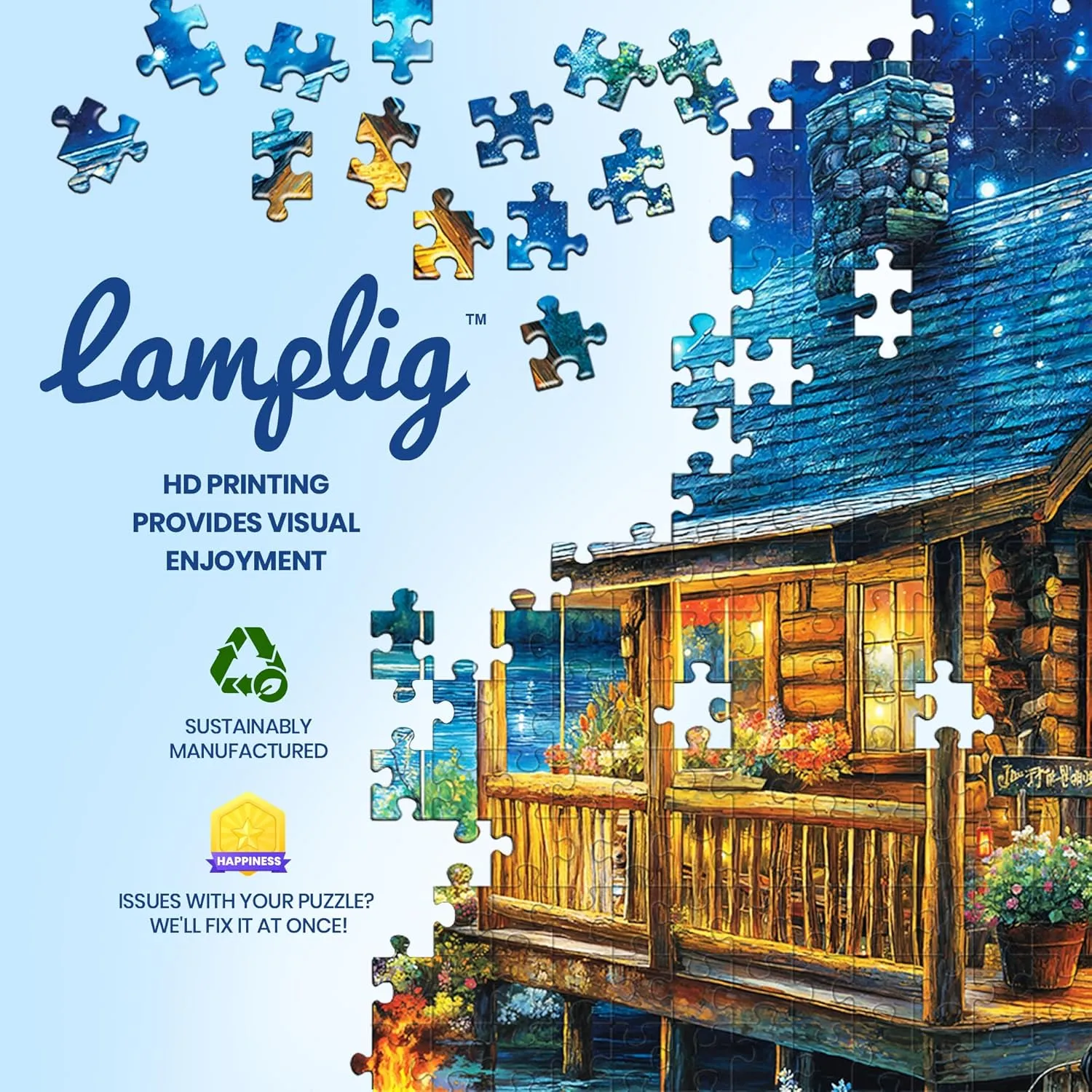 Pieces Lakeside Cabin Moonlight - 1000 Piece Puzzles with Letters on Back - 1000 Piece novel metric medium Puzzle for Fun Game Nights - 27.6x20.5 inch, 1:1 Poster Puzzles for Adults 1000 Pieces - Jigsaw Puzzles 1000 