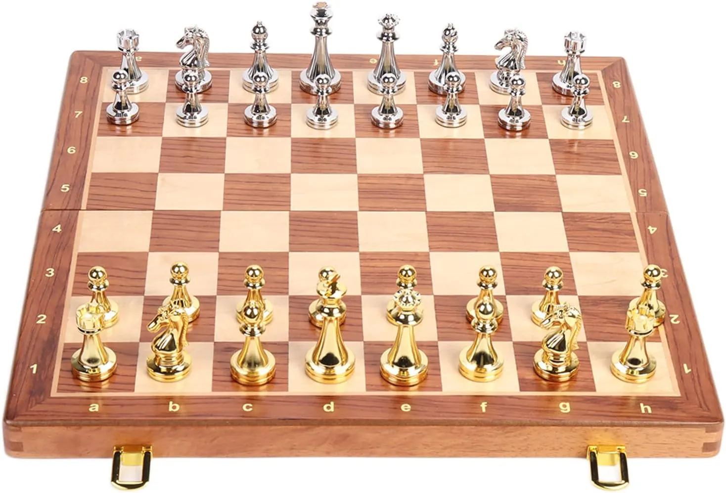 Pieces，Metal Bronze Chess Pieces, Travel Board Game with Extra ambiguity 2 Queens (Gold and Silver) 15-Inch Folding Chess Set, Wooden Board with Metal 
