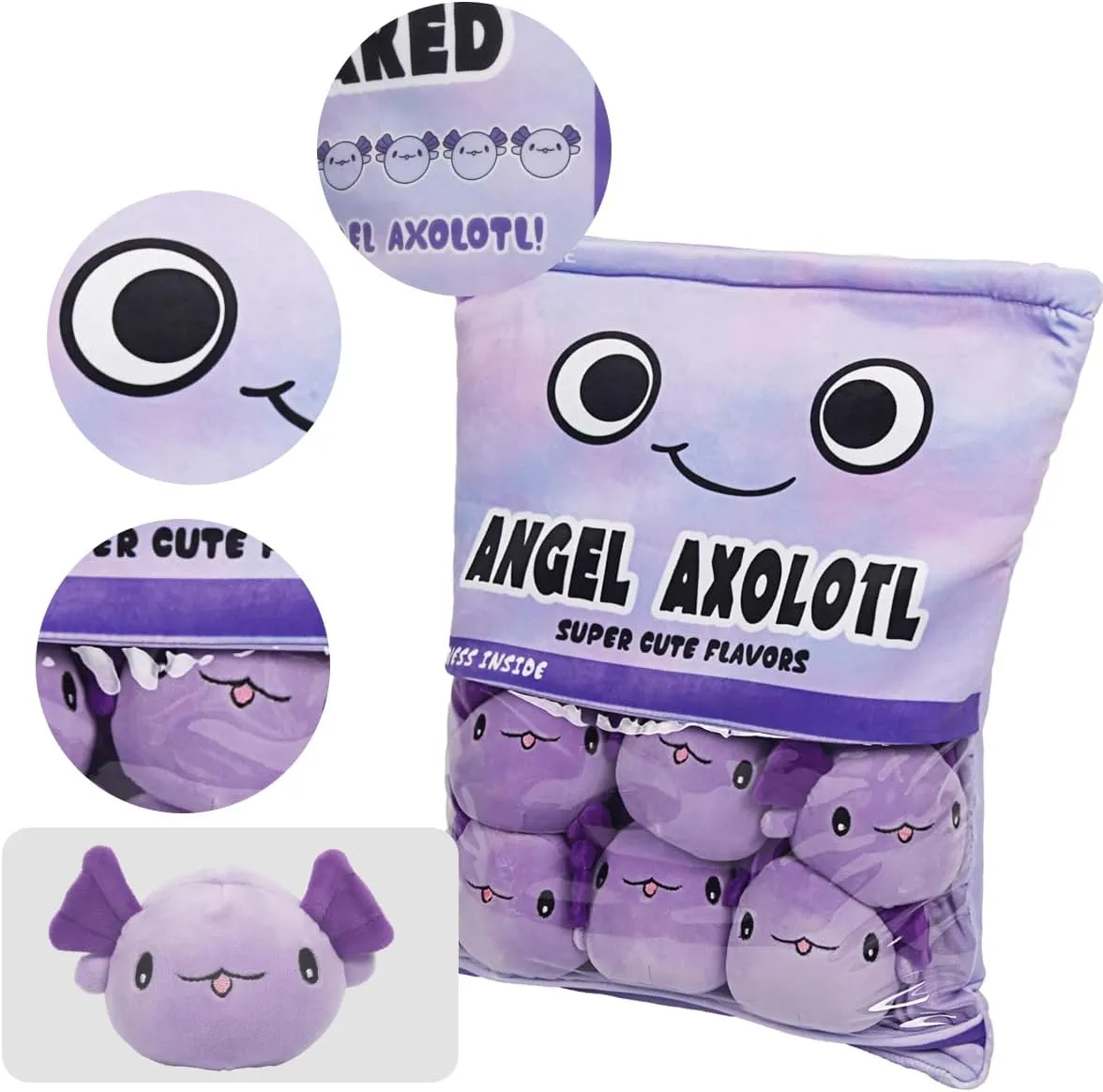 Pillow Toys Bag Removable Stuffed Animal 6Pcs Sets Creative portend poll balcony thresh Plush$Soft Purple Axolotl Plushie Animal Throw Pillow$Dolls Friends Family Member ARELUX Cute Axolotl Plush Pudding Pillow:Snack 