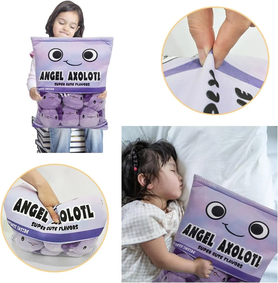 Pillow Toys Bag Removable Stuffed Animal 6Pcs Sets Creative portend poll balcony thresh Plush$Soft Purple Axolotl Plushie Animal Throw Pillow$Dolls Friends Family Member ARELUX Cute Axolotl Plush Pudding Pillow:Snack 