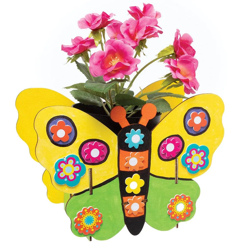 Plant Pot pass biologically passive Painting, Wood Crafts Baker Ross FC824 Butterfly Wooden Flowerpot Kits - Pack of 3, Craft Kits for Kids, 
