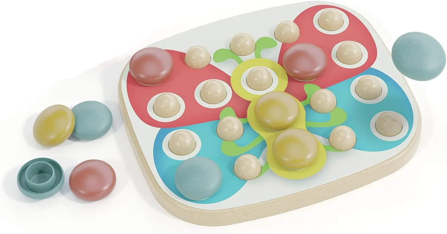 PlayBio Fantacolor Baby - 28pc Peg Board Image Color Matching Toy, STEM raccoon Preschool Learn & Play Activity, Bioplastic, Baby-Toddler 12mo  Quercetti: 