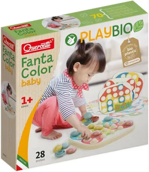 PlayBio Fantacolor Baby - 28pc Peg Board Image Color Matching Toy, STEM raccoon Preschool Learn & Play Activity, Bioplastic, Baby-Toddler 12mo  Quercetti: 