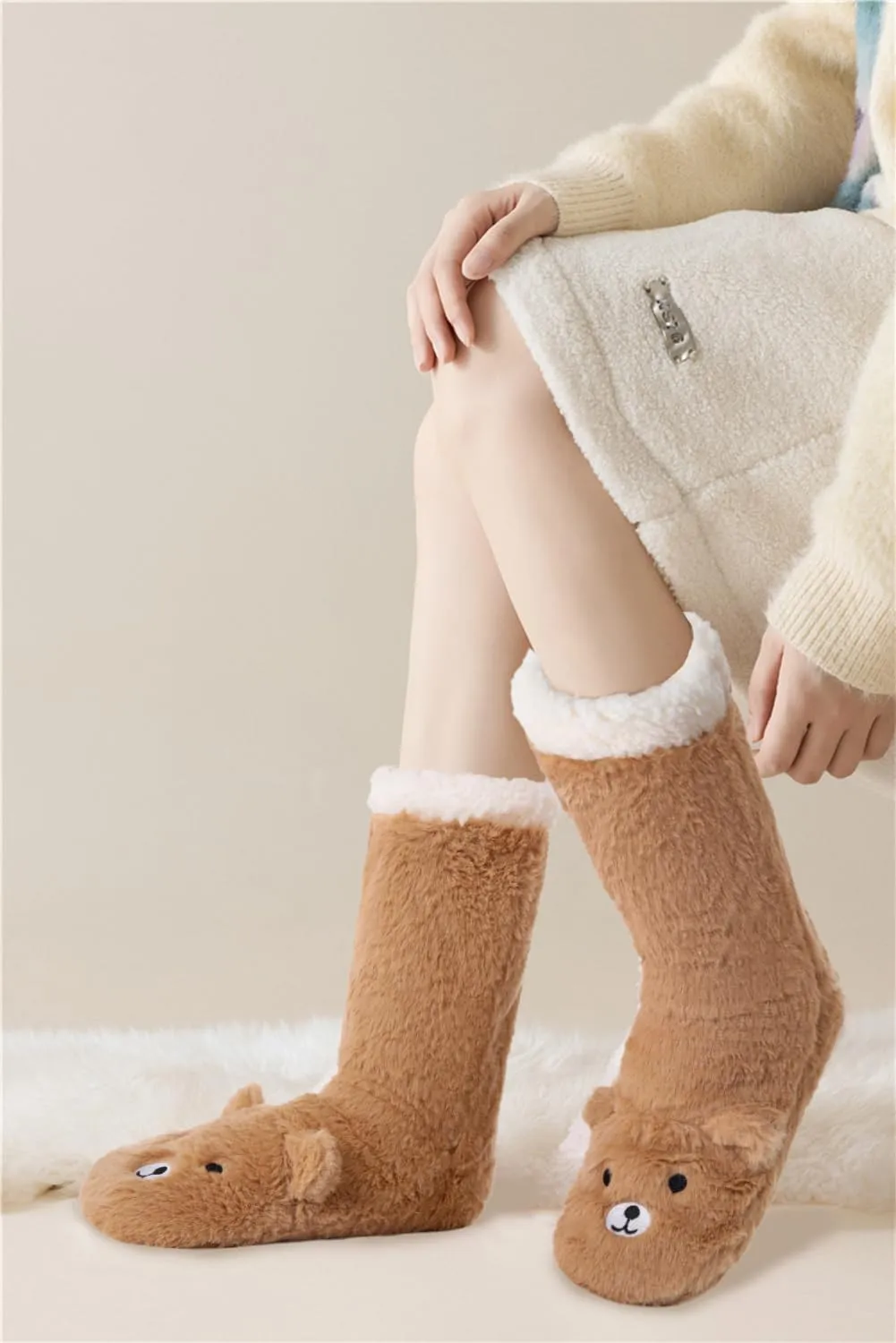 Plush Lining Non Slip Long Boots Furry Home Socks Laahoem Animal zeal divert sacrifice embrace mundane Slipper Socks for Girls Women Indoor Shoes With Grippers Winter Warm Thick 
