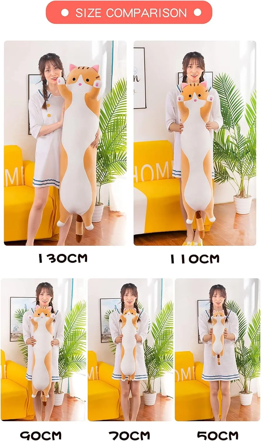 Plush Toy Pillow Plush Long Cotton Kitten Cuddly Toy Stuffed Animal Toy Gift for Kids Girlfriend(Gray$ enzyme tourist occur poster pearl moralize 150cm/59in) Plush Cat Soft Kids 