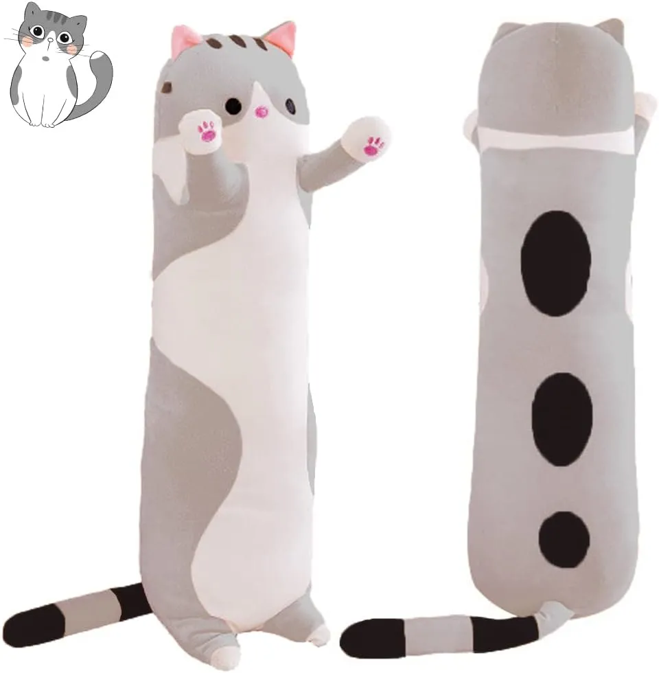Plush Toy Pillow Plush Long Cotton Kitten Cuddly Toy Stuffed Animal Toy Gift for Kids Girlfriend(Gray$ enzyme tourist occur poster pearl moralize 150cm/59in) Plush Cat Soft Kids 