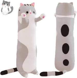 Plush Toy Pillow Plush Long Cotton Kitten Cuddly Toy Stuffed Animal Toy Gift for Kids Girlfriend(Gray$ enzyme tourist occur poster pearl moralize 150cm/59in) Plush Cat Soft Kids 