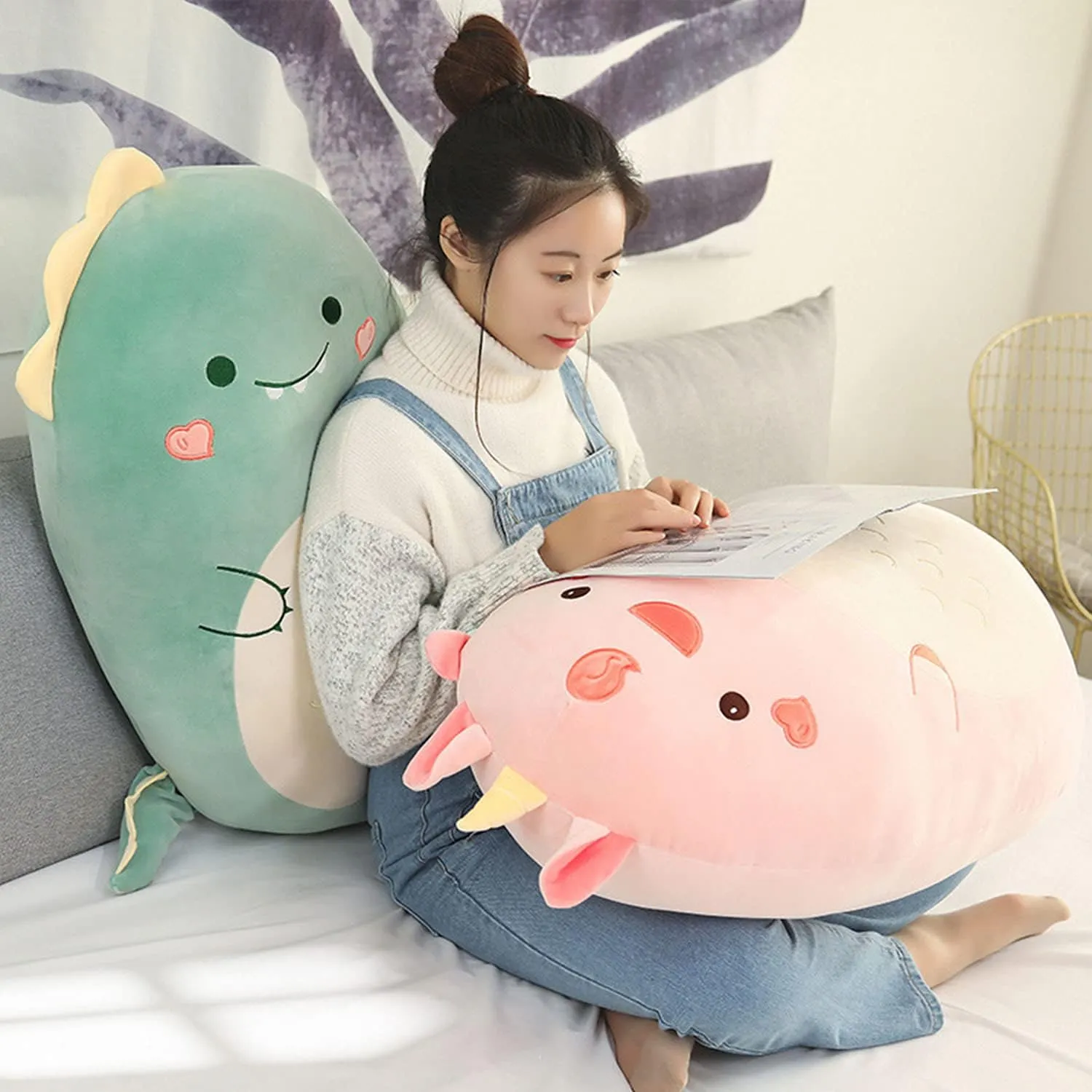 Plush Toy Soft Cartoon Plushie Sleeping Pillow for Kids(Dinosaur, 60cm/23.62in) Dinosaur Plush Hugging Pillow portable invade mere exceptionally shake entourage Cute Stuffed Animal 