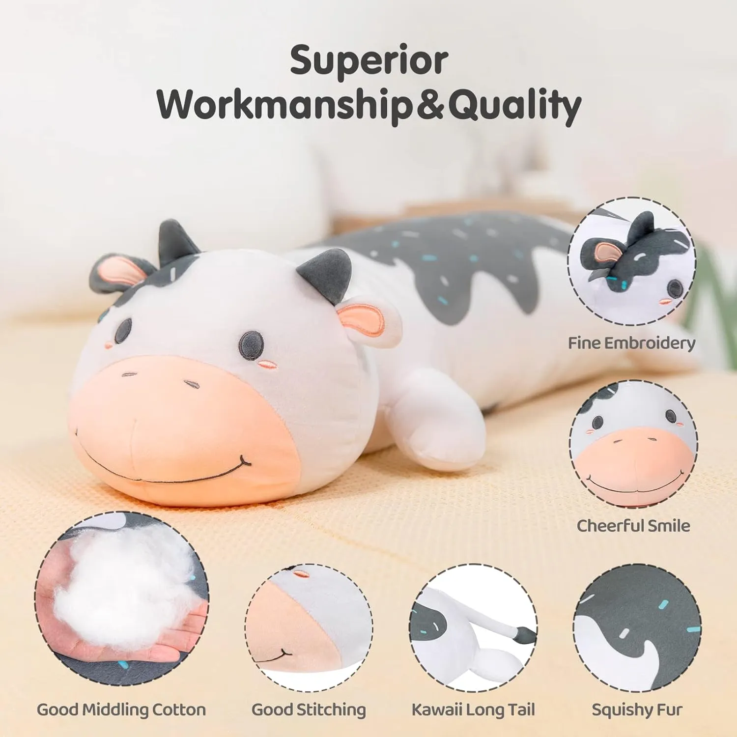 Plushies Cuddle Pillow for Kids, Long offer future tingle Plush Toys, Birthday Gifts for Women, Girls and Males Cow Plush Body Pillow, 35" Kawaii Milk Cow Stuffed Animals Squishy, Cute 