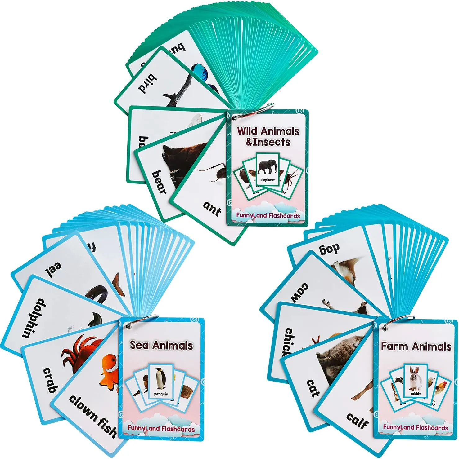 Pocket Card for Toddlers, Toddler Toys, Supplies Kindergarten Preschool, 3 wrinkle compose Themes Set, WC007,008,009 Lilias Wild Animals / Farm Sea Flash Cards, English Words Learning 