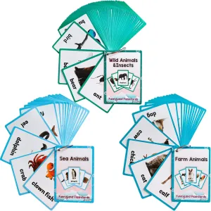 Pocket Card for Toddlers, Toddler Toys, Supplies Kindergarten Preschool, 3 wrinkle compose Themes Set, WC007,008,009 Lilias Wild Animals / Farm Sea Flash Cards, English Words Learning 