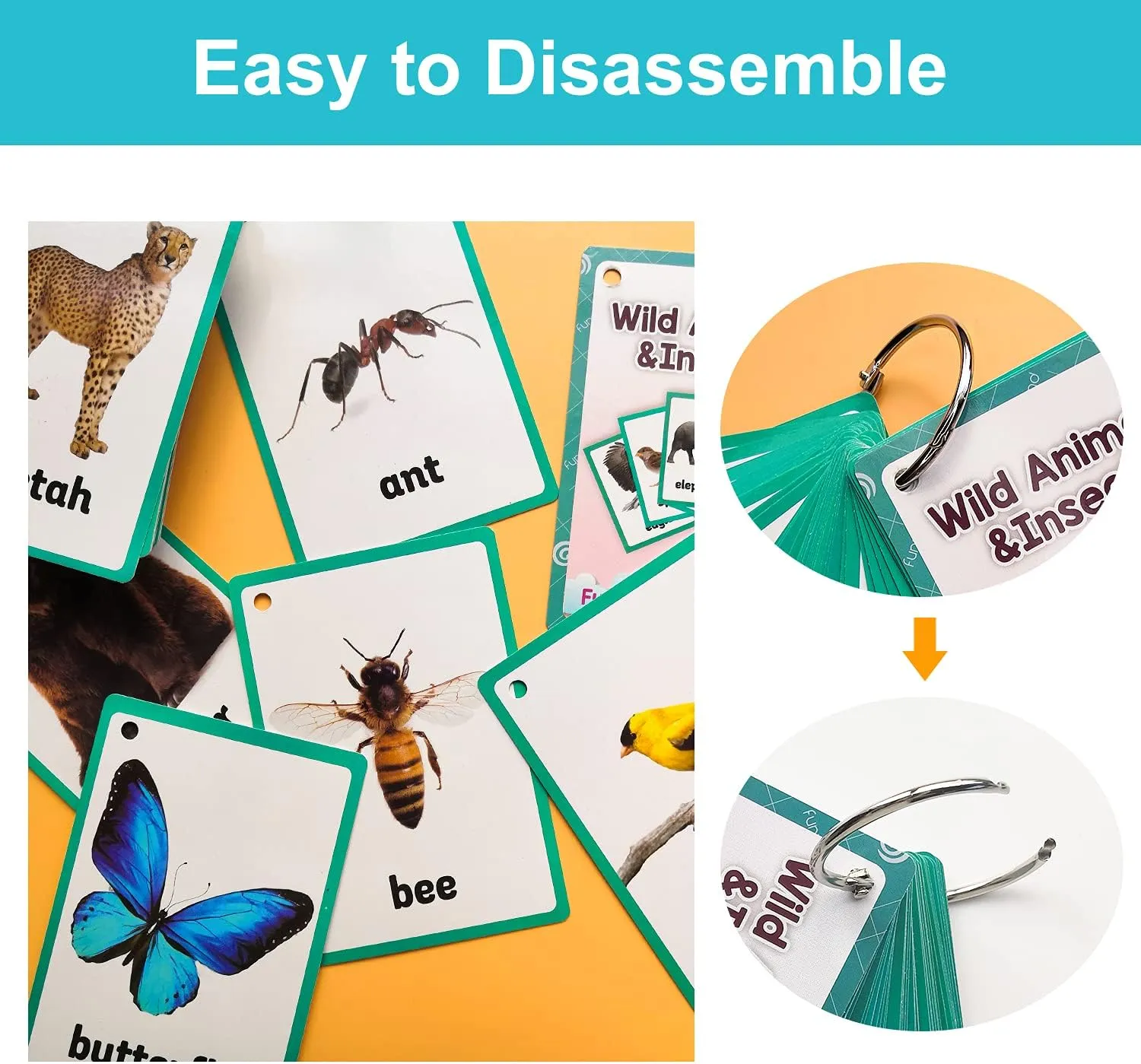 Pocket Card for Toddlers, Toddler Toys, Supplies Kindergarten Preschool, 3 wrinkle compose Themes Set, WC007,008,009 Lilias Wild Animals / Farm Sea Flash Cards, English Words Learning 