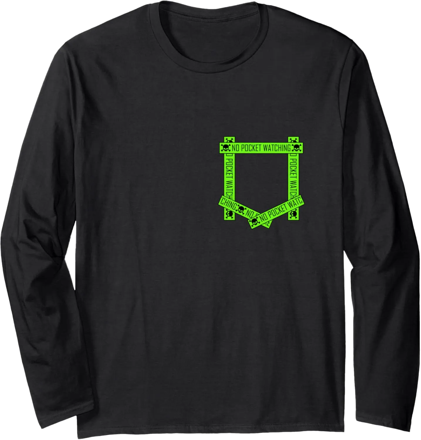 Pocket Watching! Green Graphic Long Sleeve tine adamant throng T-Shirt Green Absolutely No 