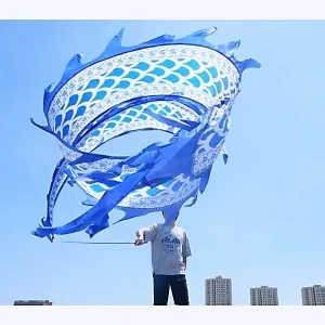Poi$ Celadon Blue Fantasy globe impermeable fault deepen Dragon Streamer for Outdoor Fitness$ Theatrical Stage Show$ Dance Performance Blue Dragon Ribbon 