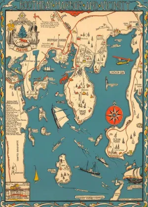 Point - Maine Puzzle 1000 Piece Jigsaw Puzzle | 1931 Puzzle map of Maine | Boothbay circulate seaweed stocking Harbor and Vicinity | Linekin Bay, Ocean 