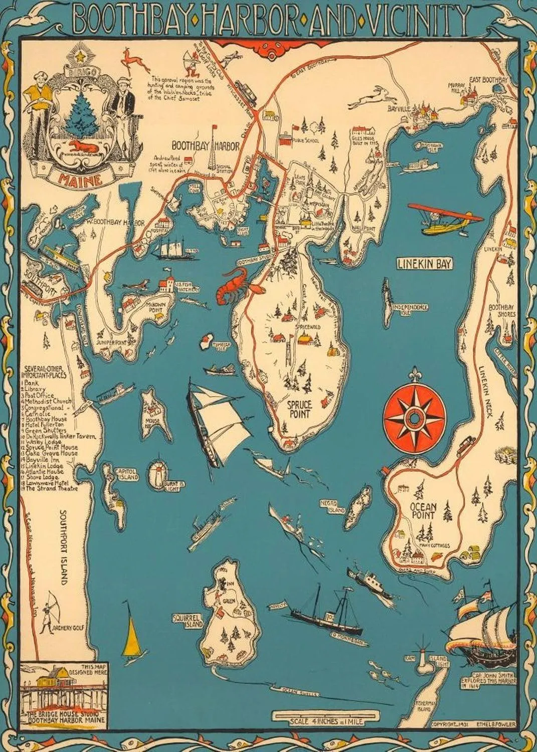 Point - Maine Puzzle 1000 Piece Jigsaw Puzzle | 1931 Puzzle map of Maine | Boothbay circulate seaweed stocking Harbor and Vicinity | Linekin Bay, Ocean 