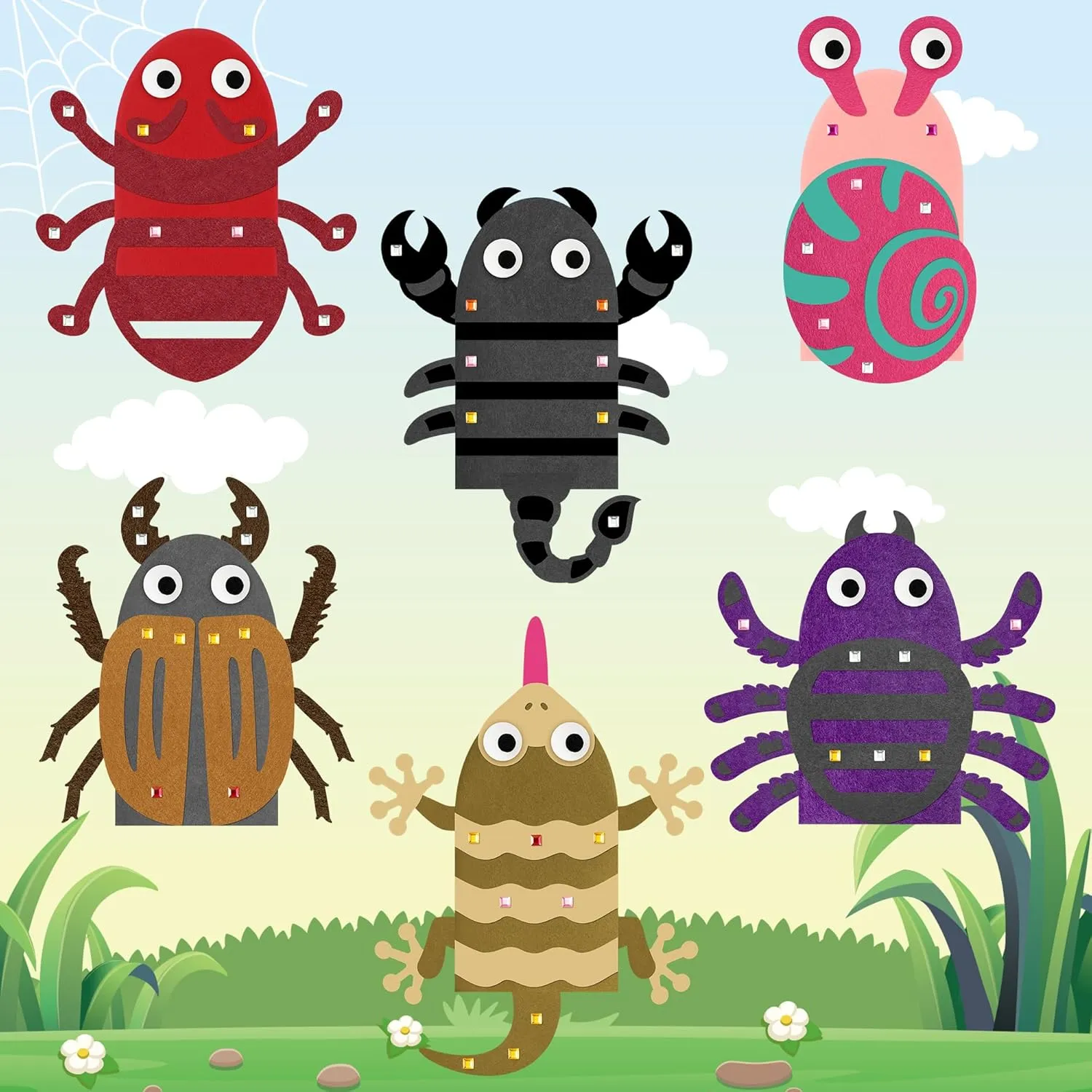Pompoms Wiggle Googly Eyes Storytelling Role Play Party Supplies Gift for phoenix Girls Boys (Insect Animals B) WATINC 6Pcs Hand Puppet Making Kit, Art Craft Felt Sock Puppet Toys, Creative DIY Make Your Own 