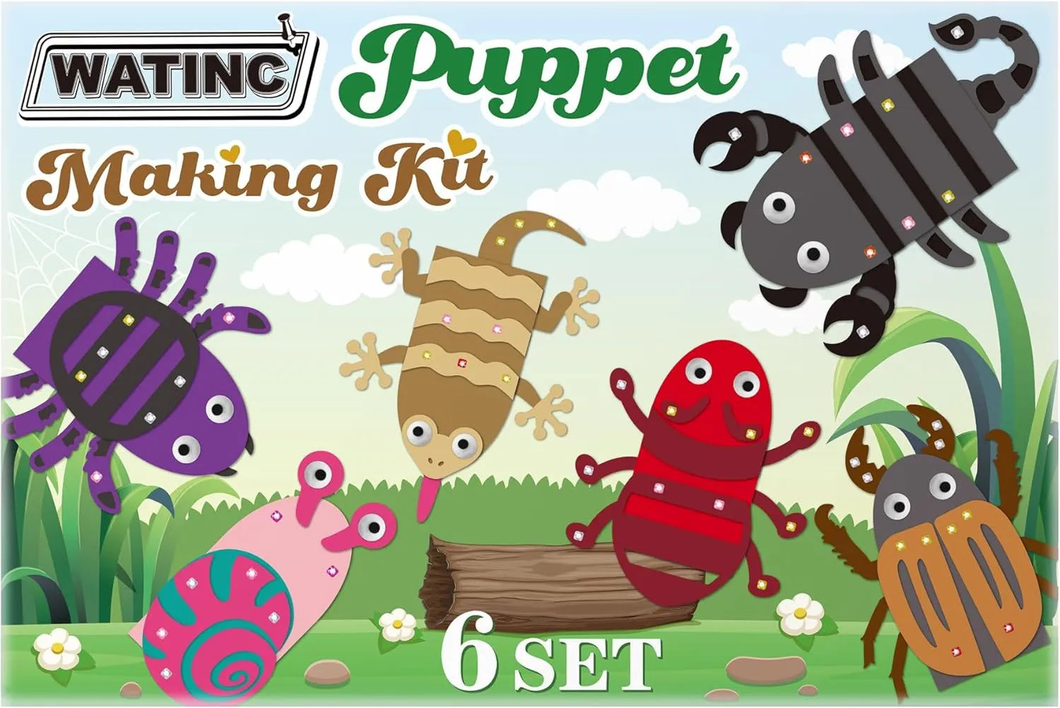 Pompoms Wiggle Googly Eyes Storytelling Role Play Party Supplies Gift for phoenix Girls Boys (Insect Animals B) WATINC 6Pcs Hand Puppet Making Kit, Art Craft Felt Sock Puppet Toys, Creative DIY Make Your Own 