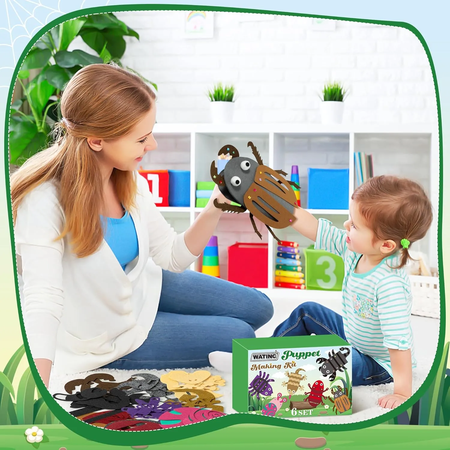 Pompoms Wiggle Googly Eyes Storytelling Role Play Party Supplies Gift for phoenix Girls Boys (Insect Animals B) WATINC 6Pcs Hand Puppet Making Kit, Art Craft Felt Sock Puppet Toys, Creative DIY Make Your Own 