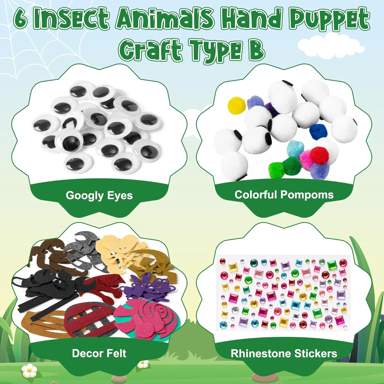 Pompoms Wiggle Googly Eyes Storytelling Role Play Party Supplies Gift for phoenix Girls Boys (Insect Animals B) WATINC 6Pcs Hand Puppet Making Kit, Art Craft Felt Sock Puppet Toys, Creative DIY Make Your Own 