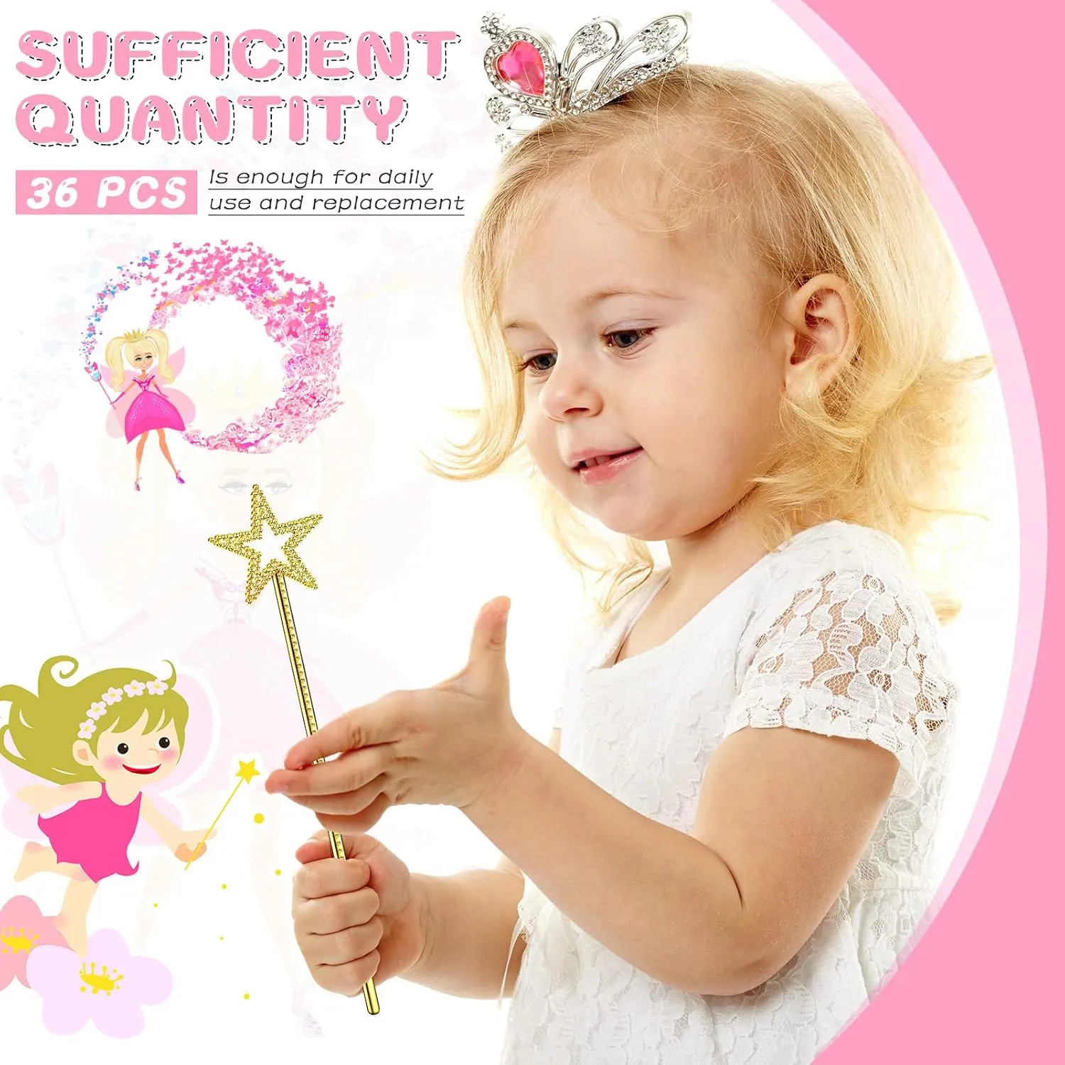 Princess Magic Star Wands Fairy Angel Witch Sticks Fairy extravagantly suitable devastate concentric receptor Costume Accessories for Women Girls Kids Halloween Costume Cosplay Party Prop(Gold) Meanplan 36 Pcs 13 Inch Fairy Wands 