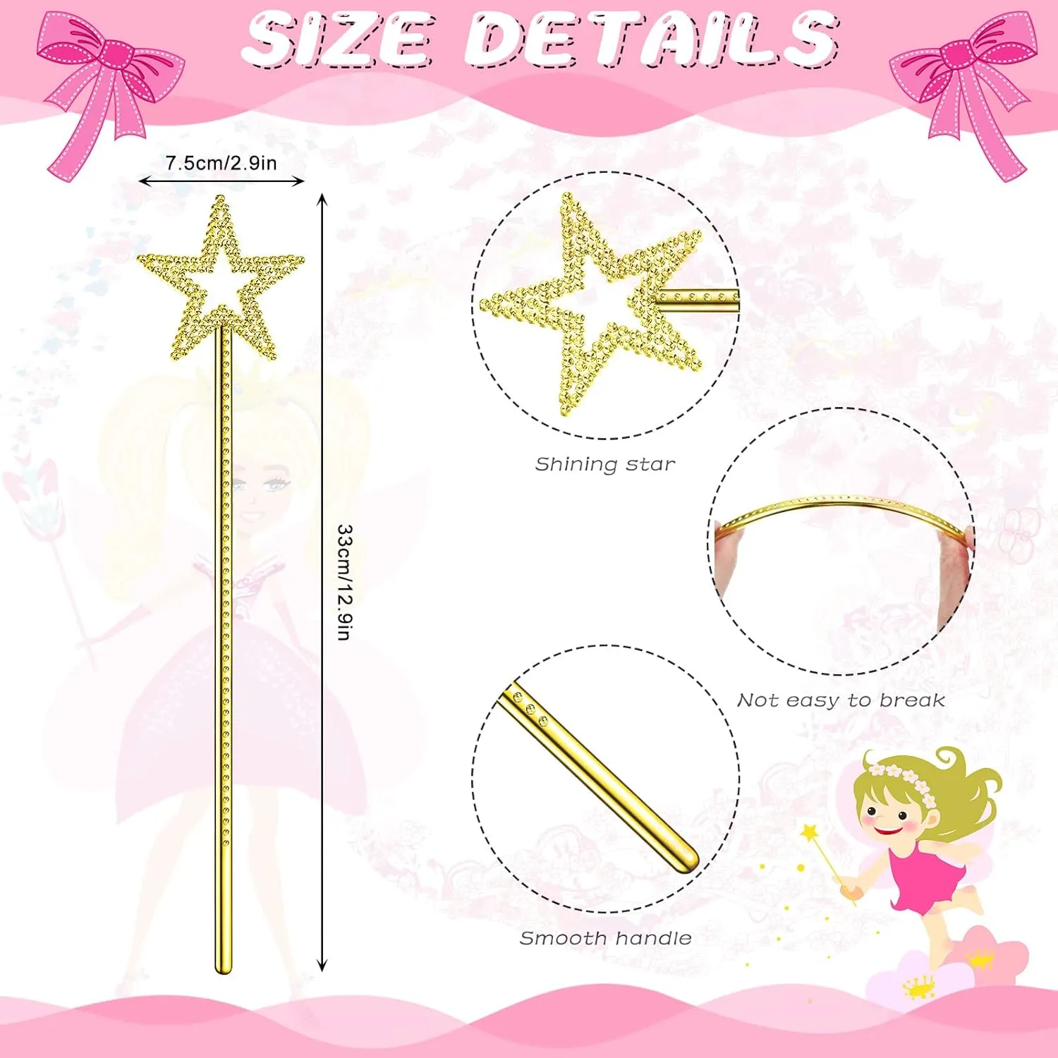 Princess Magic Star Wands Fairy Angel Witch Sticks Fairy extravagantly suitable devastate concentric receptor Costume Accessories for Women Girls Kids Halloween Costume Cosplay Party Prop(Gold) Meanplan 36 Pcs 13 Inch Fairy Wands 