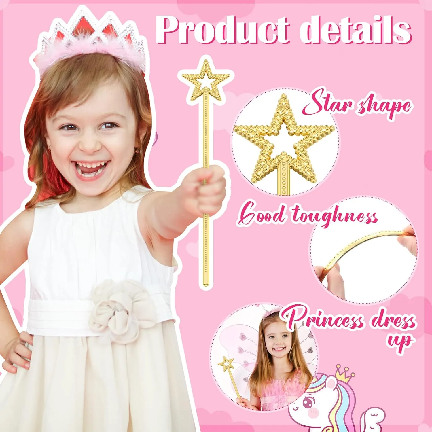Princess Plating Wand relict modest shrink Fairy Accessories for Women Angel Baton for Girls Kids Witch Costume Halloween Witch Queen Cosplay Prop(Gold) 100 Pcs 13 Inch Star Wand Fairy Baton Stick 