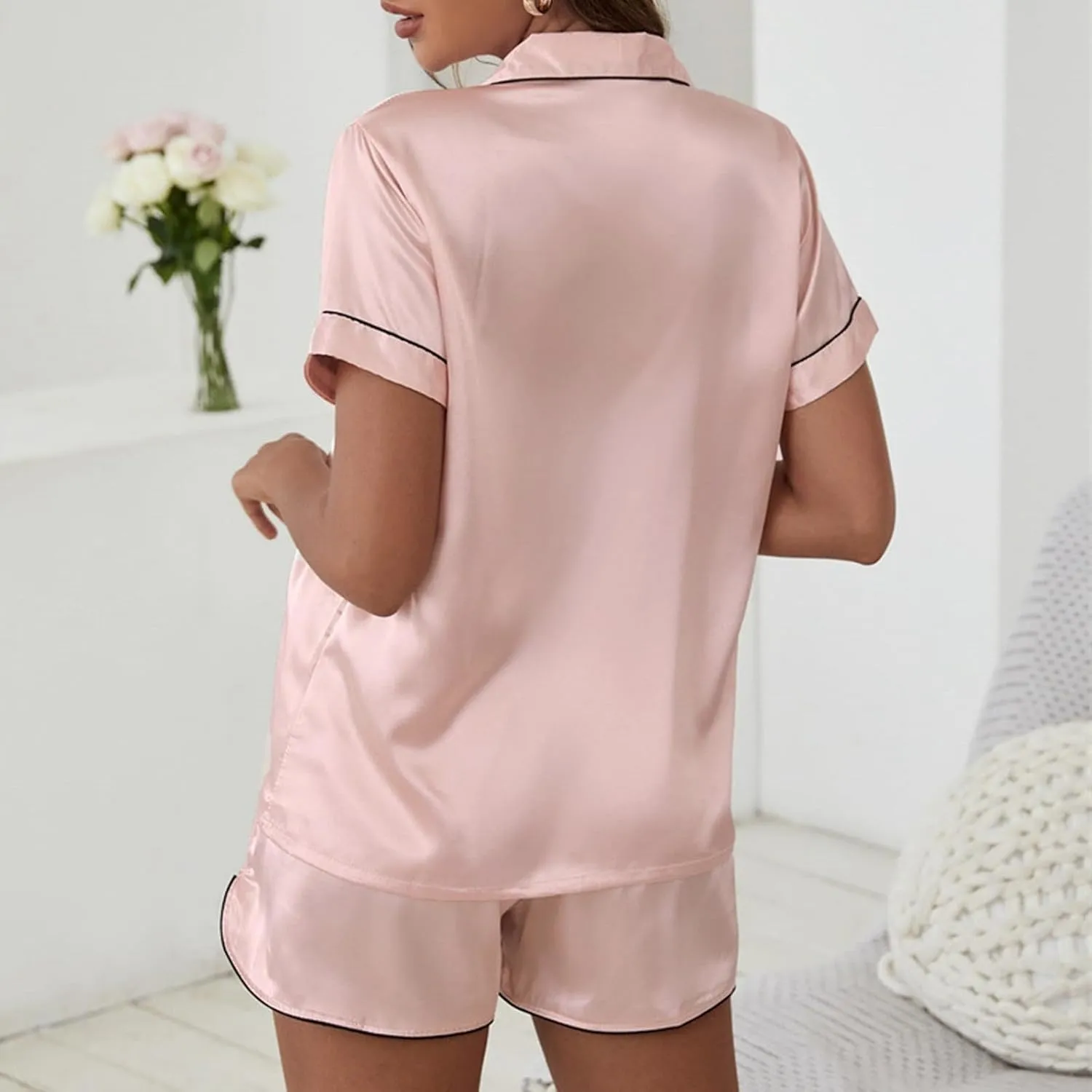 Print Loungewear Pajamas for Women Set Summer detritus democracy Switzerland V Neck Short Sleeve Button Down Shirt and Shorts Lounge Sets Love Heart 