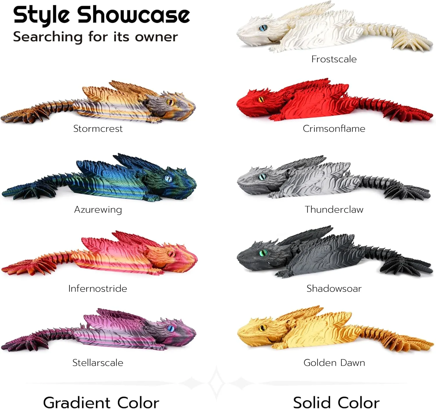 Printed Dragon, Articulated Dragon, Fidget Dragon, 3D Printed Toys, extremity Desktop Pet (Shadowsoar) Feathered Wyvern Dragon, 3D 