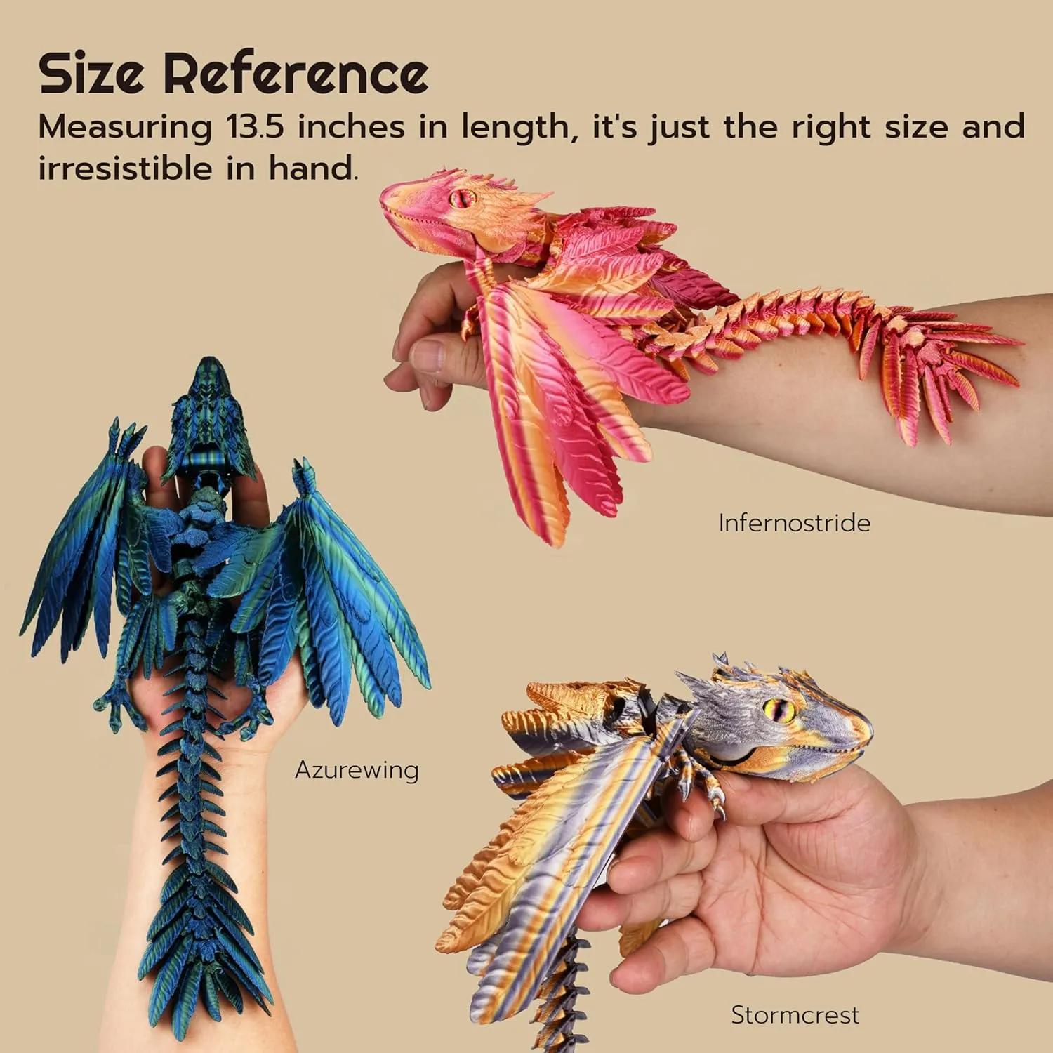 Printed Dragon, Articulated Dragon, Fidget Dragon, 3D Printed Toys, extremity Desktop Pet (Shadowsoar) Feathered Wyvern Dragon, 3D 