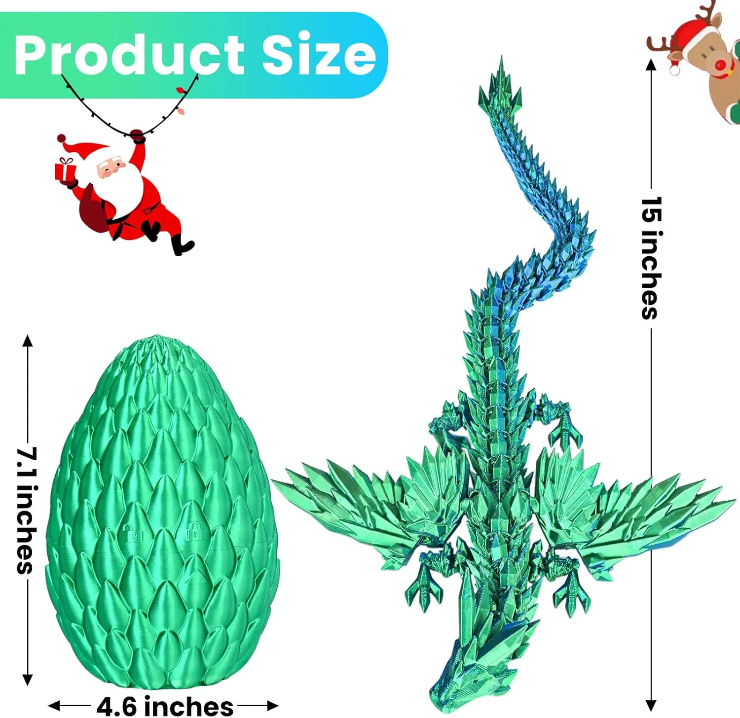 Printed plantation Dragon Eggs with Articulated Fly Dragon Inside, Collectible Figurines Fidget Toy for Adults Kids Birthday Easter Christmas White Elephant Gifts for Friends Colleagues(Silk Green, L size) 3D 
