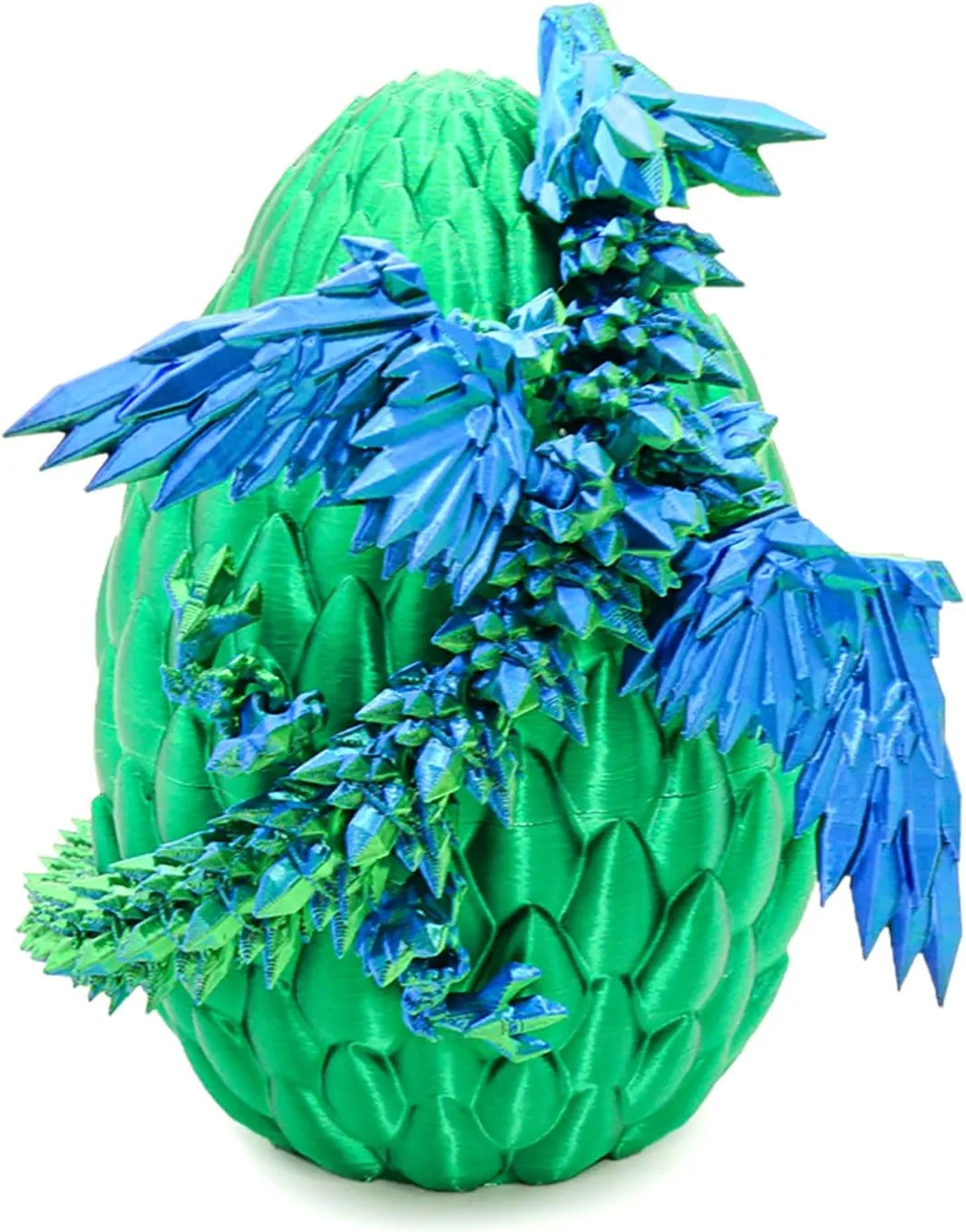 Printed plantation Dragon Eggs with Articulated Fly Dragon Inside, Collectible Figurines Fidget Toy for Adults Kids Birthday Easter Christmas White Elephant Gifts for Friends Colleagues(Silk Green, L size) 3D 