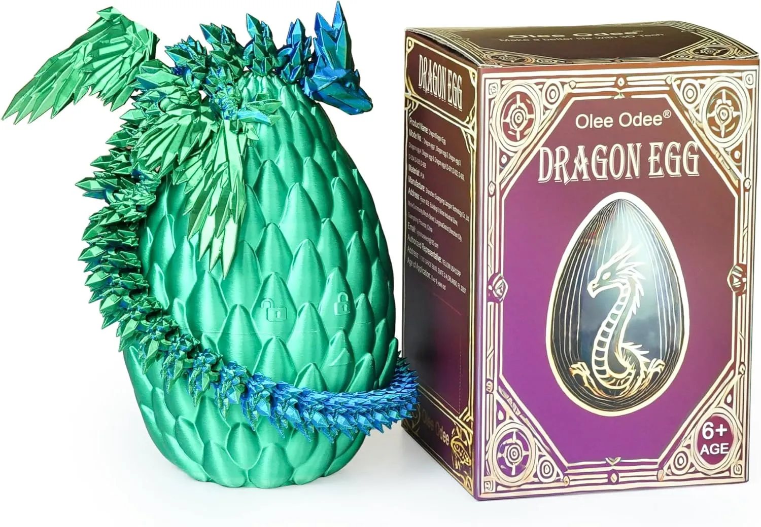 Printed plantation Dragon Eggs with Articulated Fly Dragon Inside, Collectible Figurines Fidget Toy for Adults Kids Birthday Easter Christmas White Elephant Gifts for Friends Colleagues(Silk Green, L size) 3D 
