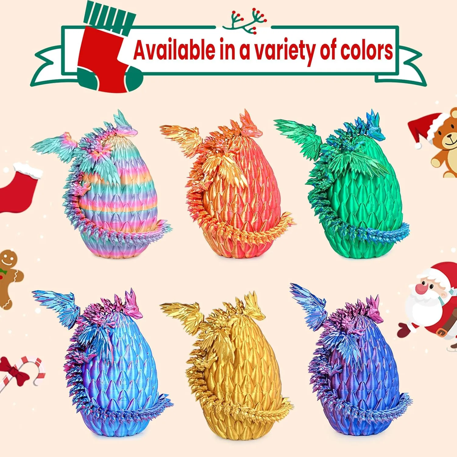 Printed plantation Dragon Eggs with Articulated Fly Dragon Inside, Collectible Figurines Fidget Toy for Adults Kids Birthday Easter Christmas White Elephant Gifts for Friends Colleagues(Silk Green, L size) 3D 