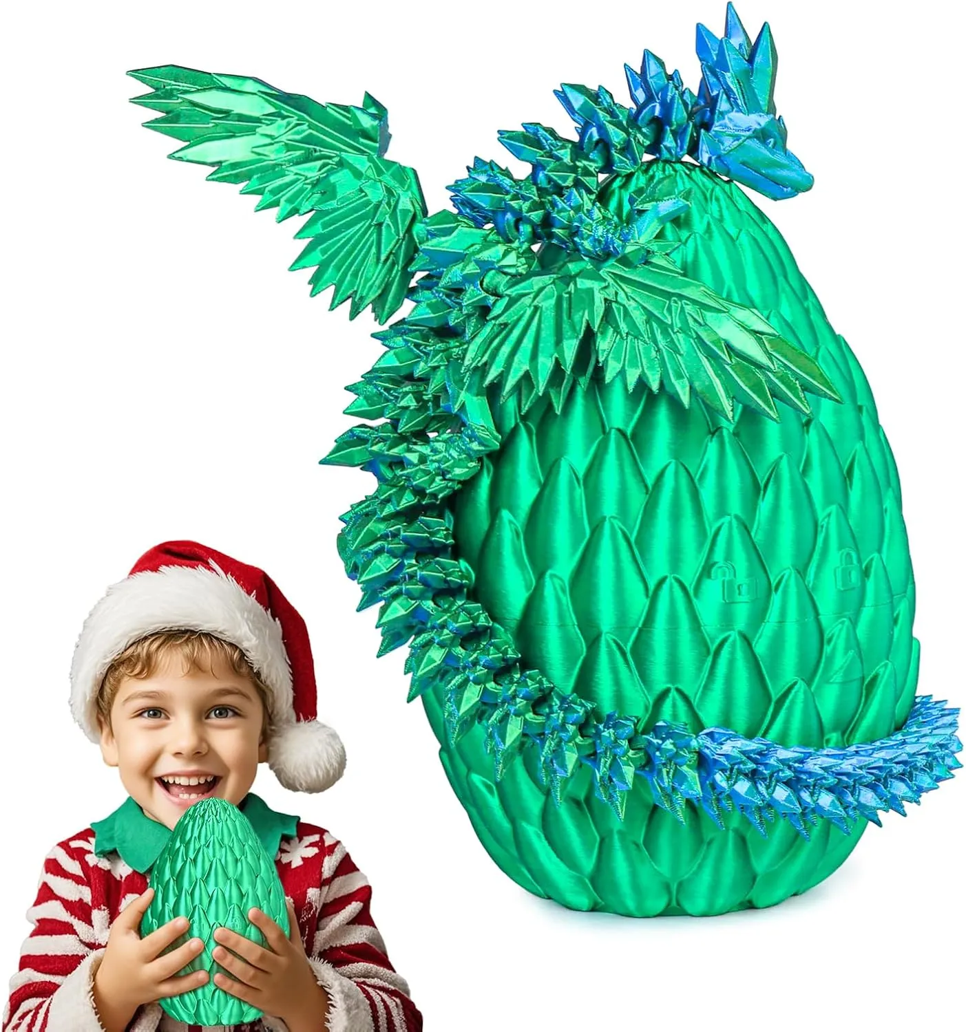 Printed plantation Dragon Eggs with Articulated Fly Dragon Inside, Collectible Figurines Fidget Toy for Adults Kids Birthday Easter Christmas White Elephant Gifts for Friends Colleagues(Silk Green, L size) 3D 