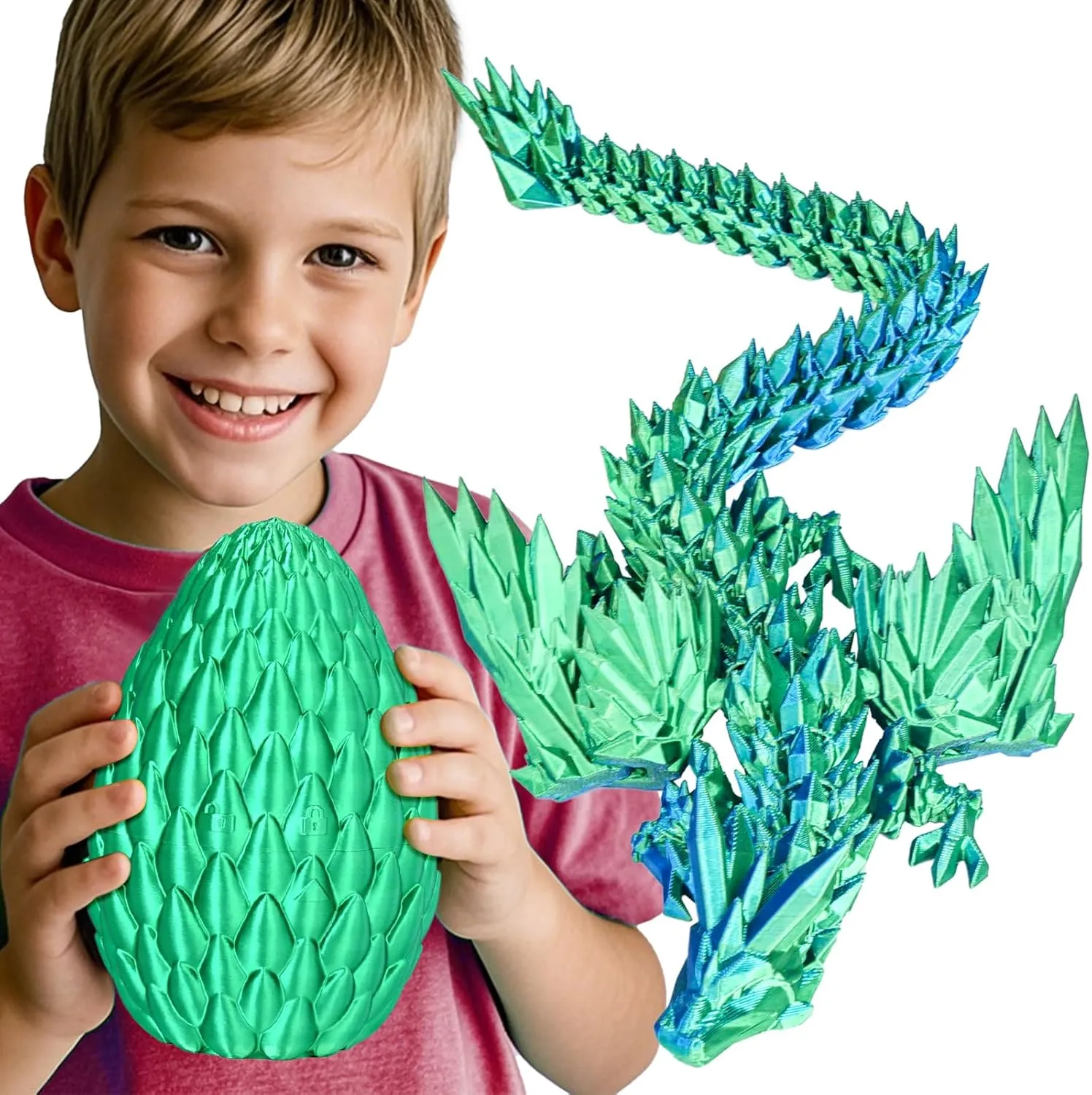 Printed plantation Dragon Eggs with Articulated Fly Dragon Inside, Collectible Figurines Fidget Toy for Adults Kids Birthday Easter Christmas White Elephant Gifts for Friends Colleagues(Silk Green, L size) 3D 